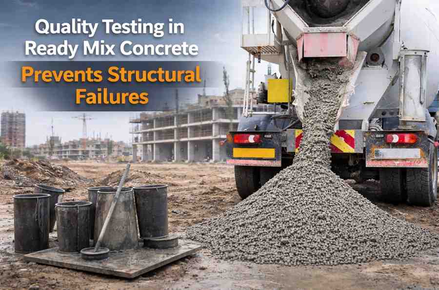 Quality testing process in ready mix concrete laboratory ensuring structural strength and durability